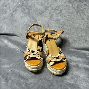 Diba Hammock Mixed Material Leather Wedge Cognac